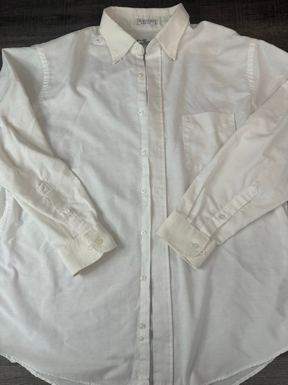 Sears Roebuck Vintage White Long Sleeve 17.5" 34/35 Made in USA Cotton Blend